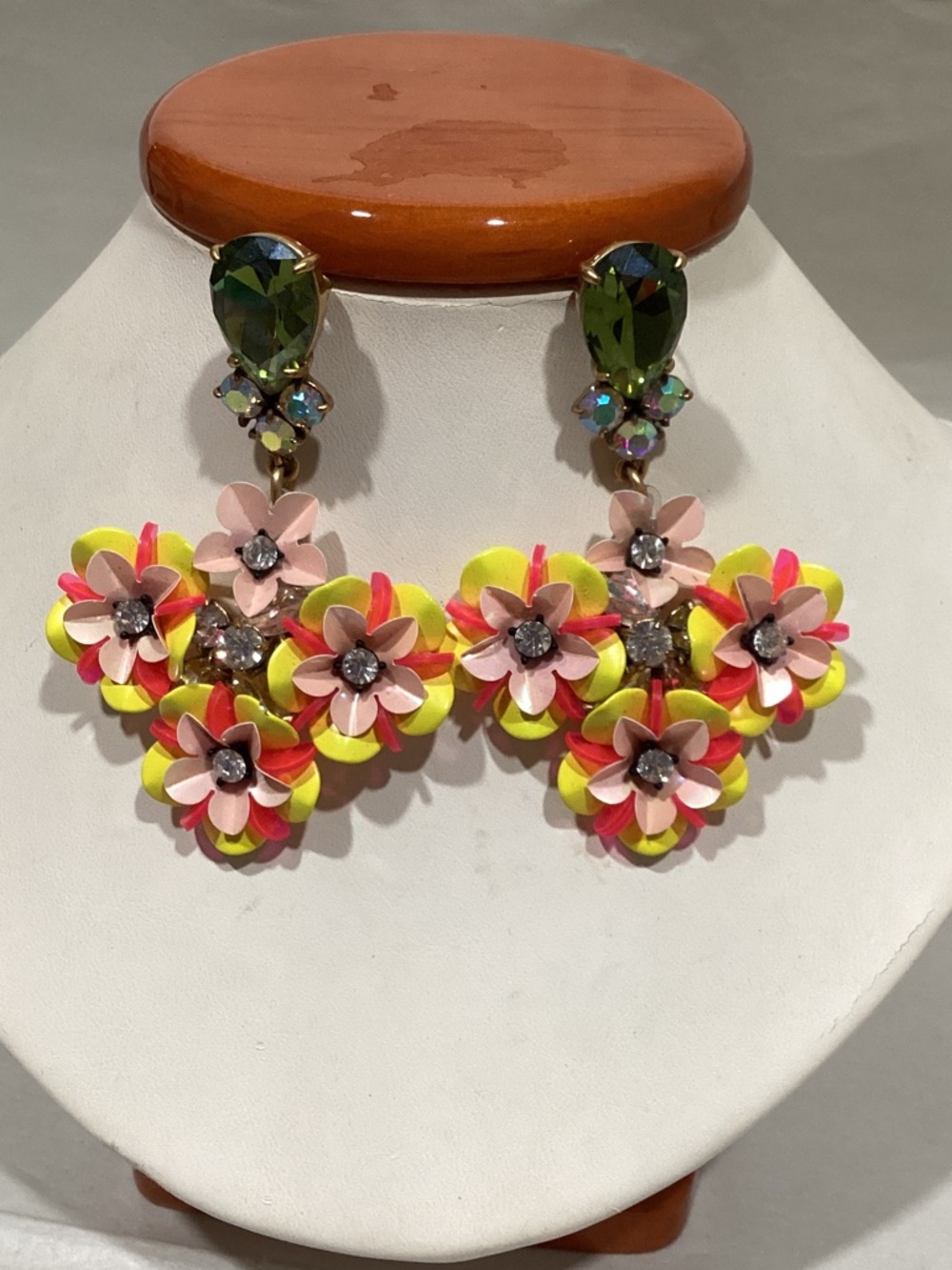 J. Crew Neon Yellow, Pink & Green Floral Drop Earrings